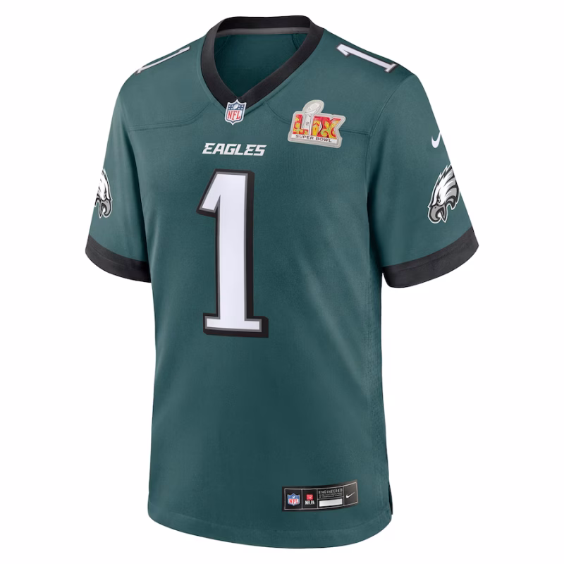 Men's Philadelphia Eagles Jalen Hurts Nike Midnight Green Super Bowl LIX Game Player Jersey - Image 2